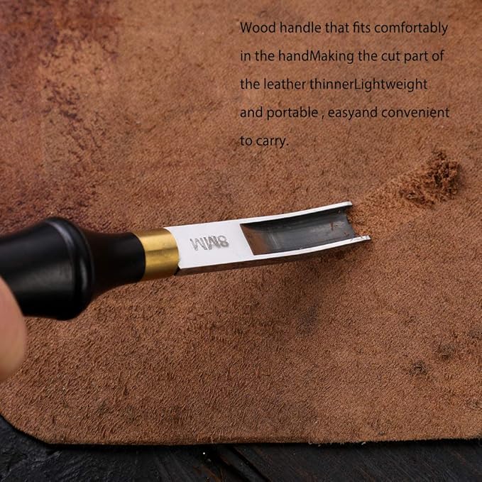 Diudus Leather Edge Beveler Tool, French Skiver, Wide Mouth Leather Edge Bevelers Skiving 8mm, Leather Edge Trimmer Crafting Tools with Wooden Handle for DIY Leather Craft