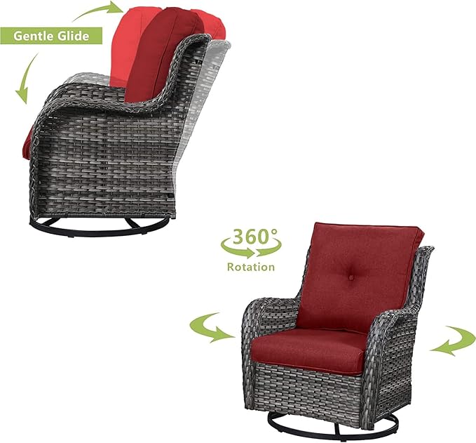 HUMMUH Outdoor Patio Furniture with Fire Pit Table Outdoor Conversation Set PE Wicker Patio Couch Swivel Glider Chairs for Balcony Garden,Lawn,Deck