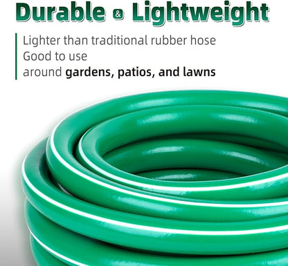 Worth Long Lead-in Green Garden Hose 5/8 in. x 100 ft. -Kink Free, No Leaking, Male/Female Fittings -Heavy Duty Durable Flexible Lightweight Water Pipe -Brass Aluminum Ends for Household & Yard Use