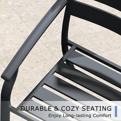 Patio Dining Chairs Set of 8, Black Stackable Outdoor Dining Chairs with Armrest and Wide Back, Wrought Iron Patio Furniture Chairs for Lawn, Backyard, Garden & Deck, Supports 300 LBS