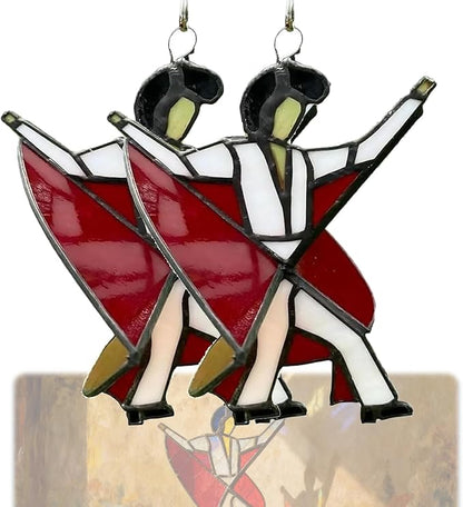 Dancing King Pattern, Handmade Stained Glass Spinner, Kinetic Acrylic Hanging Decor, DIY Sunlight Catcher Memphis Melody Spinner for Garden Yard, Porch, Window Decoration (2PCS)