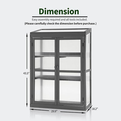 MCombo Wooden Cold Frame Greenhouse, Raised Flower Planter Shelf Protection for Outdoor Indoor Use, 0760 (Dark Grey)