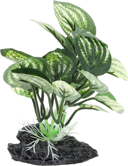 Aquarium Plastic Plants, Silk Aquarium Plants, Silk Plants for Betta Fish Tank, Plastic Plant Decor for Aquarium, Green, Pointed Leaves, 4.33" Tall