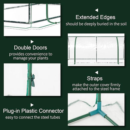 Outsunny 7' x 3' x 2.5' Mini Greenhouse, Portable Tunnel Green House with Roll-Up Zippered Door, UV Waterproof Cover, Steel Frame, Clear