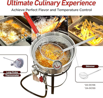 Red Mountain Valley 10.5 Qt Outdoor Propane Fish Fryer Pot Kit with Aluminum Strainer Basket, Thermometer for Boiling and Frying, 50,000 BTU Burner, 0-5 PSI Regulator, Full CSA Approved Fish Cooker