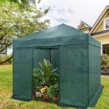 EAGLE PEAK 10x10 Walk in Shade Cloth Cover Greenhouse Instant Pop up Portable Gardening Green House with Mesh Cover, Roll up Doors, Green
