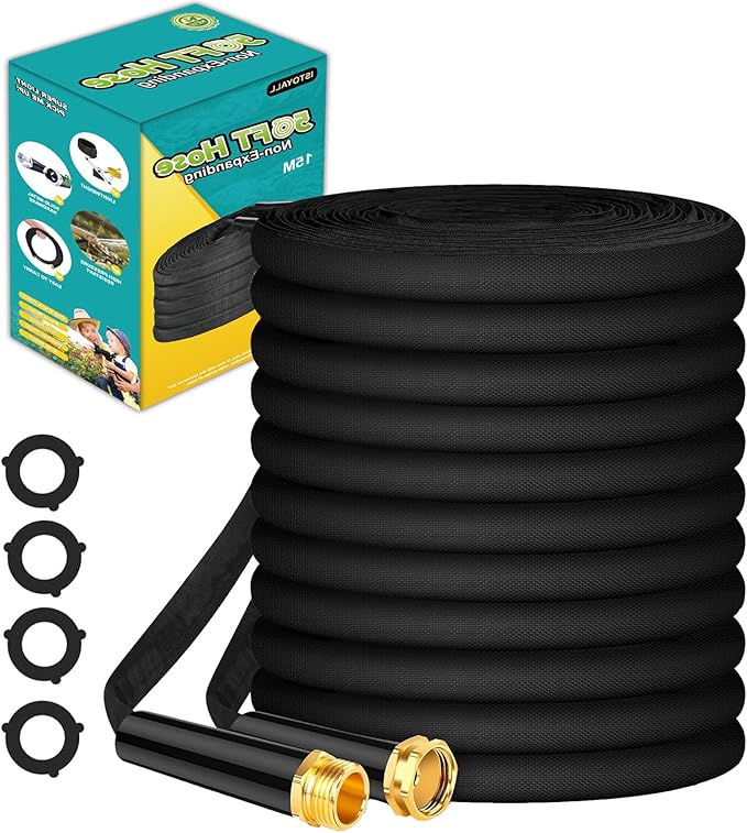 Garden Hose 50ft - Non-Expanding, Kink-Free, High-Pressure,Ultra-Lightweight & Flexible Water Hose with 550 PSI Burst Resistance - All-Weather Use for Lawns, Gardens, Car Washing & Pet Care (Gold)