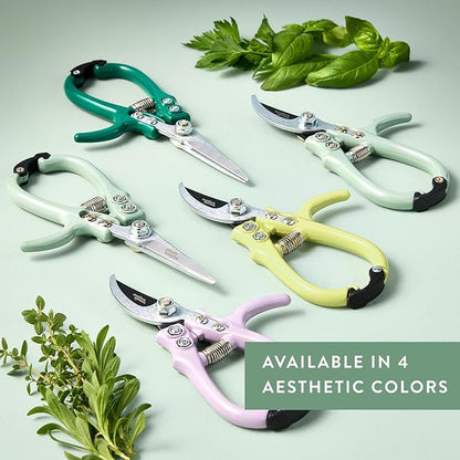 Modern Sprout Hand Pruners & Shears Set with Blister Pack - Lightweight Gardening Tools with Easy Lock - Sharp Carbon Steel Blades -Rust Resistant Scissors for Herbs, Flowers - Sage