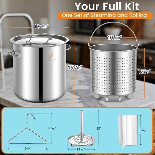 ARC 40QT Stainless Steel Stockpot With 200,000BTU Propane Burner, Seafood Boil Pot and Burner with Basket and Steamer Rack, Cookware for Crawfish Crab Shrimp Lobster Boil, Turkey Fryer, Tamale Steamer