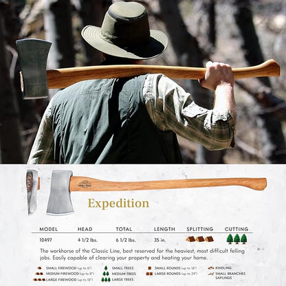 1844 Helko Werk Germany Classic Expedition - 4.5lb Felling Axe - Made in Germany Large Felling Axe for Heavy Duty Felling Trees, Cutting Wood and Timber - Head 4.5lb, Handle 35in. (Expedition) #10497