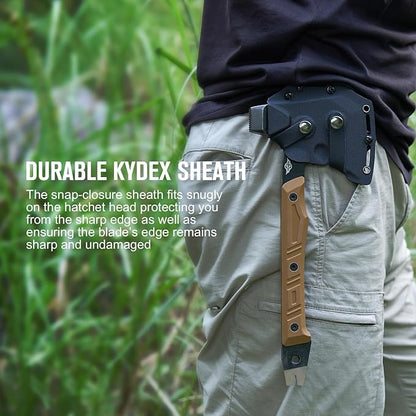 OKNIFE Otacle A1 Survival Hatchet & Camping Axe, 4 in 1 Full Tang Tactical Axe, G10 Non-Slip Grip Tomahawk with Durable Kydex Sheath