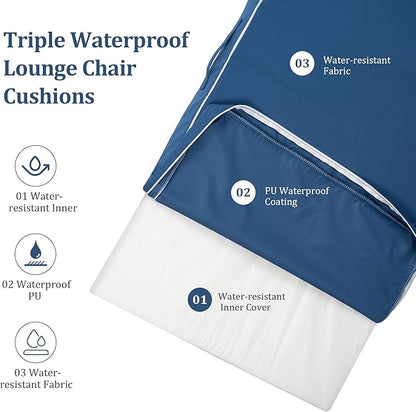 Chaise Lounge Cushions Outdoor Furniture 80 x 26 Inch Patio Lounge Chair Cushions 4'' Thick Waterproof Outdoor Chaise Cushion Weather Resistant Pool Lounger Cushion(Dark Blue)