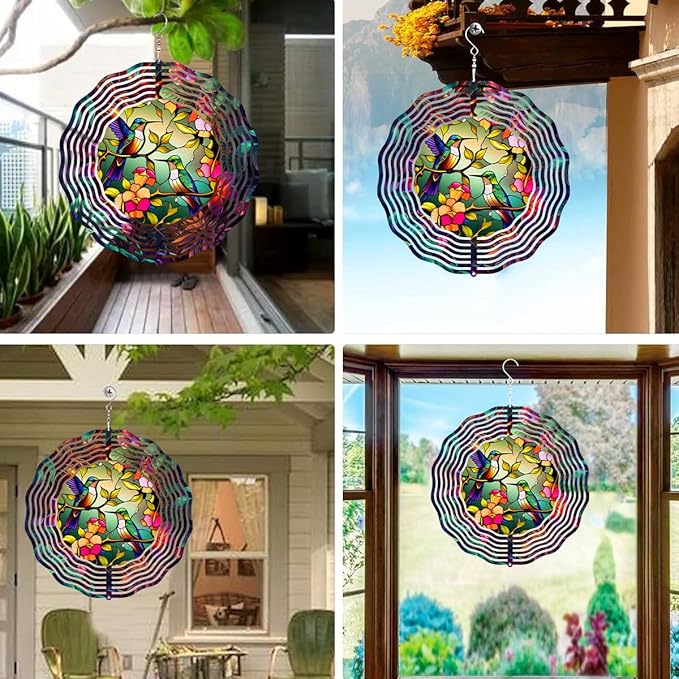 Hummingbird Wind Spinner,3D Frosted Wind Spinner Hanging for Yard and Garden Balcony10 Metal Hanging Hummingbird Wind Sculptures Made of Tough Steel Plate