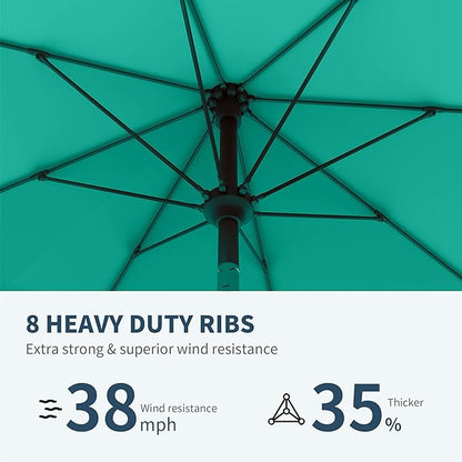 PatioKingdom Auto-Tilt 9FT Patio Umbrella Outdoor with 8 Sturdy Fiberglass Ribs,Market Table Umbrella for Pool,Backyard,Deck and Garden