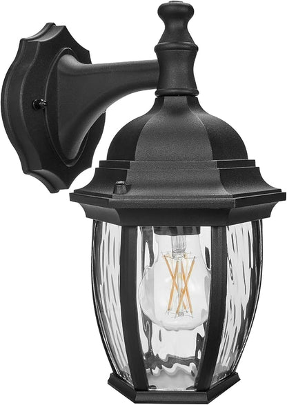Maxxima Outdoor Wall Light with Clear Water Glass, Patio or Porch Sconce Fixture, Ideal for Exterior Decor Lighting, Black, E26 Socket, Bulb Not Included