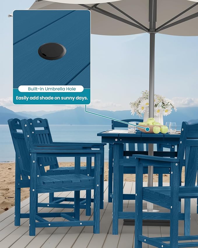 Ciokea Outdoor Patio Dining Chair Set of 2, HDPE Porch Chairs for Dining Table, All-Weather Durable Outdoor Furniture for Backyard, Garden, Lawn & Poolside, Navy Blue