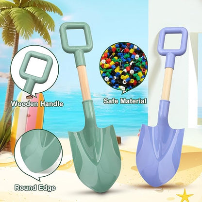 Wood Handle Beach Shovel for Kids Digging, Sand Spade Sandbox Toy for Kids 4-12, Safe Plastic Garden Backyard Planting Tools Sturdy Scoop for Boy Girl, Travel Beach Toy Summer Fun Birthday Gift