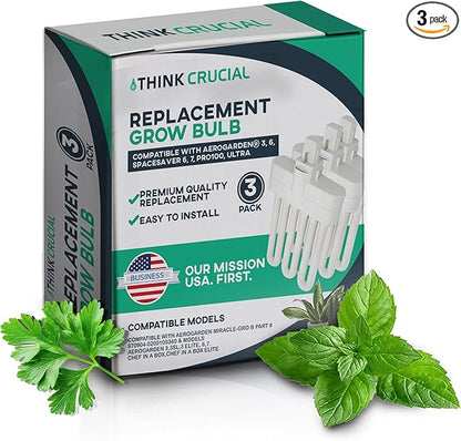 3 Grow Bulbs Compatible with AeroGarden Miracle-GRO B Part # 970904-0200,100340 & Models AeroGarden 3, 3SL, 3 Elite, 6, 7, Chef in A Box, Chef in A Box Elite (3 Pack) -by Think Crucial