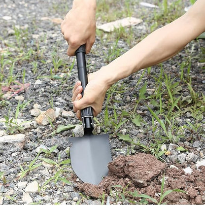 Finidel Folding Shovel, Lightweight with Compass, High Carbon Steel Camping Shovel Survival Shovel - Camping, Adventure, Garden, Emergency (Black) 3-in-1 Multifunction