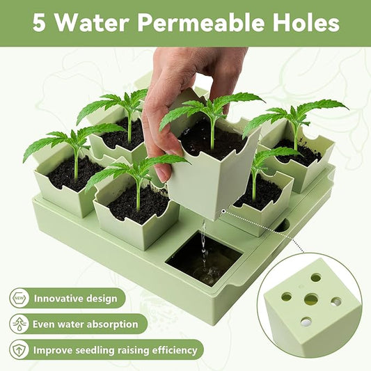 Seed Starter Tray, Dual-Purpose Handles for Transplanting & Labeling, 9 Deep 2.3 in Cells, Extra-Thick Reusable Germination Kit, for Indoor, Outdoor & Greenhouse Use