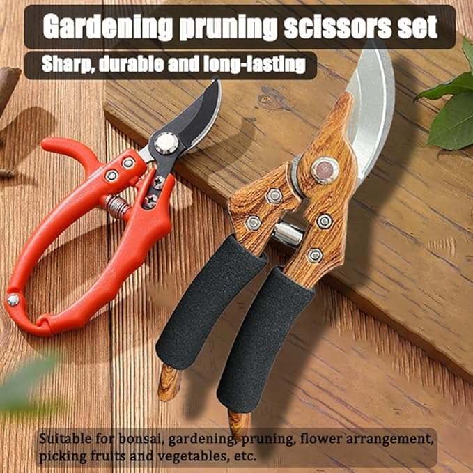 2-Pack Garden Shears Pruning, Flower Scissors for Cutting Fresh Flowers, Professional Garden Clippers Set & Plant Trimmers for Tree, Gardening, Ergonomic Handle