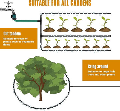 Soaker Hose 150ft for Garden Beds Solid Brass Interface Irrigation Save 70% Water Heavy Duty Rubber 1/2" Diameter Great for gardens/flower beds Accessories Contain Various Connections