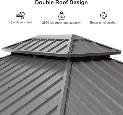 PURPLE LEAF 10' x 12' Hardtop Aluminum Gazebo with Double Metal Roof Heavy Duty Permanent Gazebo for Patio Deck Lawn Garden All Weather Outdoor Pavilion Gazebos, Light Grey