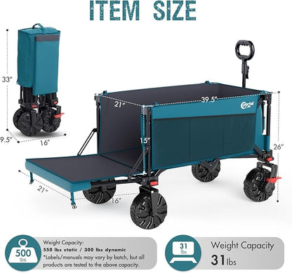 Portal 300L Large Wagons Carts Foldable with Tailgate, 550LB Heavy-Duty Collapsible Beach Wagon with All-Terrain Wheels, Oversized Folding Wagon for Camping, Sports, and Pets