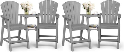 Ciokea Tall Adirondack Chairs Set of 4, HDPE Outdoor High Back Adirondack Chair with Double Connecting Tray, Weather Resistant Balcony Chairs for Deck, Lawn, Pool, Backyard, Gray