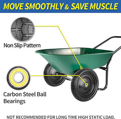 13" Flat-free Solid Tire and Wheel Replacement, with 5/8" Axle Bore Hole, 2.2" Offset Hub for Wheelbarrow Garden Wagon Trolley Dolly (4-pcs)