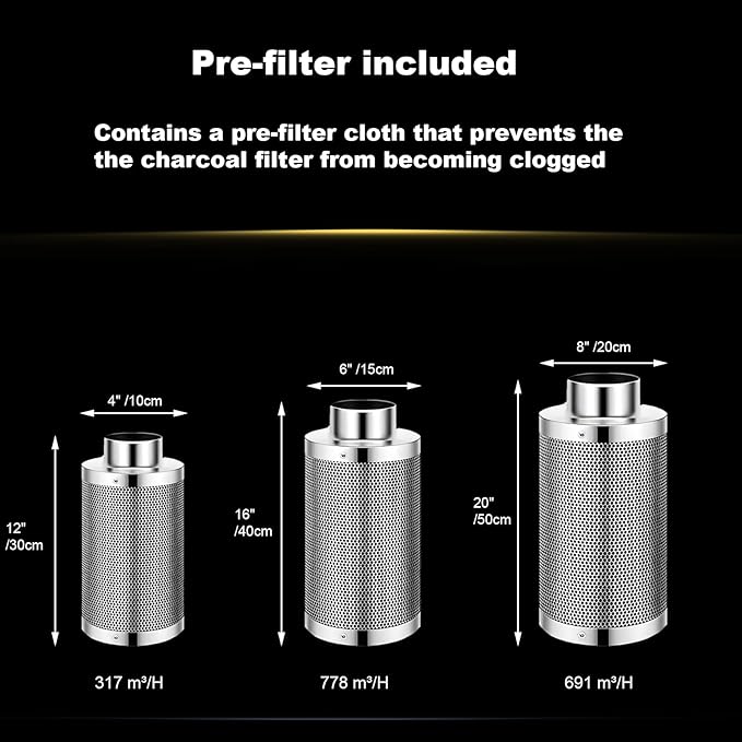 SunStream 8 Inch Grow Tent Ventilation Kit, 720 CFM Inline Fan, Carbon Filter, 25ft Ducting Compatible with 4x4/5x5 Grow Tents for Indoor Gardening, Hydroponics