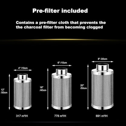 SunStream 8 Inch Grow Tent Ventilation Kit, 720 CFM Inline Fan, Carbon Filter, 25ft Ducting Compatible with 4x4/5x5 Grow Tents for Indoor Gardening, Hydroponics