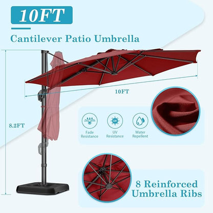 HOTIME10ft Large Cantilever Patio Umbrellas - Upgrade and Intensify - with 360 Rotation and 5 Angles Adjustment - Aluminum Offset Pool Umbrella Square Outdoor Umbrella for Patio Garden Deck Pool