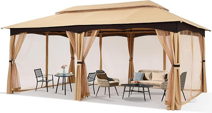 MASTERCANOPY Outdoor Patio Gazebo for Garden with Upgrade Steel Frame and Netting Walls (10x20,Beige)
