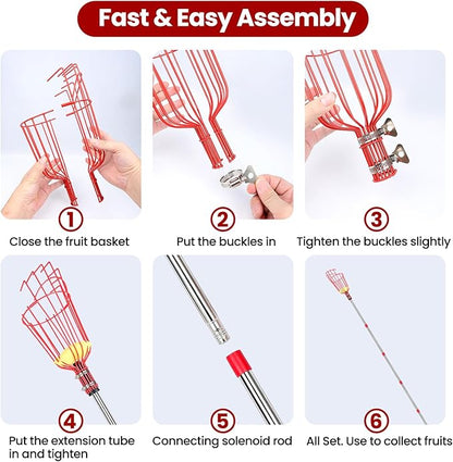 Fruit Picker Pole with Basket Segmented Fruit Picker Pole Tool for Apple Avocado Cherry Lemon Mango Orange Peach Picking(40-160") 5.5FT