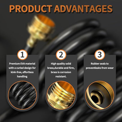 GASHER 25FT x 3/8" Coil Garden Hose, Expandable Garden Hose with 3/4" Brass Connector, Watering Hose Includes 8 Patterns Spray Nozzle for Outdoors Lawn Watering Car Washing