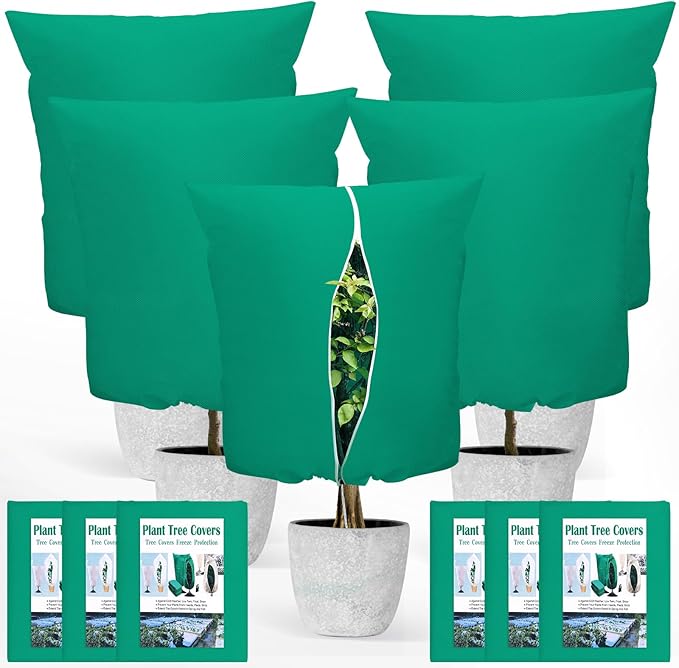 6PCS Plant Covers Freeze Protection 2.82oz Thicker Winter Frost Cloth Plant Protection Jacket Cover Bags Frost Blankets with Zipper Drawstring for Outdoor Plants Fruit Tree Potted, 48"W x 72"H
