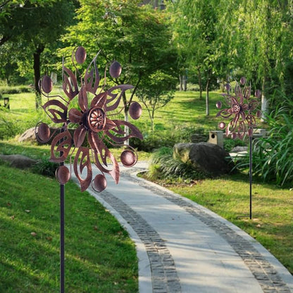 VEWOGARDEN 2PCS Outdoor Wind Spinner,Metal Wind Spinners Yard Decor Pinwheel,Copper Wind Sculptures & Spinners for for Garden, Patio, Lawn(10" Dia * 37" H)