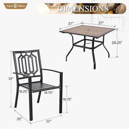 Sophia & William 5 Piece Outdoor Patio Dining Set Metal Table and Chairs Set with 37" Wood-Like Table Top and 1.57" Umbrella Hole