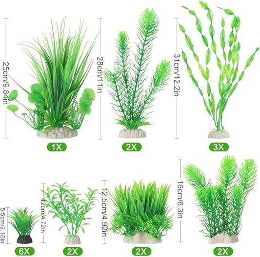 BEGONDIS 18pc Artificial Aquarium Green Plants Set, Realistic/Natural Style, Artificial Plastic Aquarium Plants for Aquarium Decorations