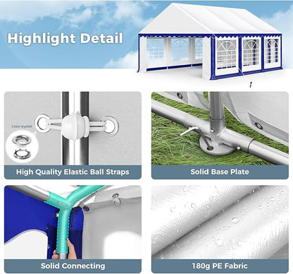 GREEN PARTY 16x20FT Party Tent Heavy Duty, Large Wedding Event Shelters with 3 Carry Bags & Removable Sidewalls, Outdoor Canopy Gazebo Commercial Tent for Carport Camping Garden Patio