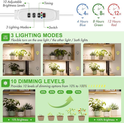 FOXGARDEN Bamboo Grow Light Strip for Indoor Plants, Full Spectrum 192 LED Bright Plant Light with Auto On/Off Timer 4/8/12H, 10 Dimmable Brightness, 2 Strips with 1 Controller