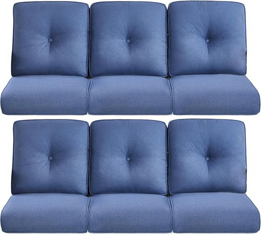 Pop 22x25/22x24 Outdoor Furniture Cushions Set of 6 - Comfortable Patio Chair Cushion for Rattan Wicker Dining Rocking Swivel Chairs Loveseat Couch L-Shape Sectional Sofa - Navy Blue/Button