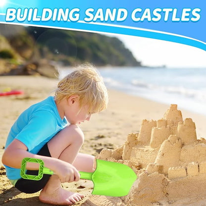 16" Beach Sand Shovels Toy for Kids, Garden Scoop Tool Kits, Sturdy Long Handheld Wooden Plastic Spade for Sand Digging, Summer Backyard (Blue Green)
