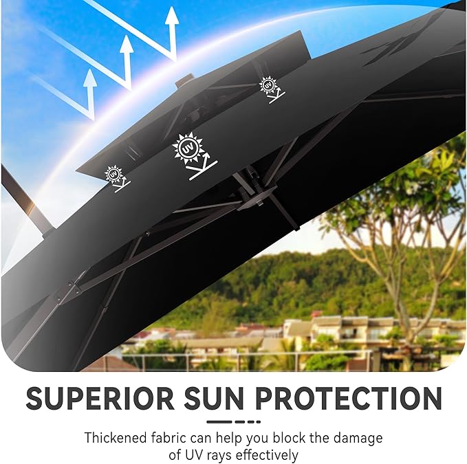 10x13 FT Cantilever Patio Umbrella Double Top Outdoor Rectangular Large Heavy Duty Aluminum Offset Umbrellas with 7 Level Tilt 360-degree Rotation for Pool Garden Deck, Black