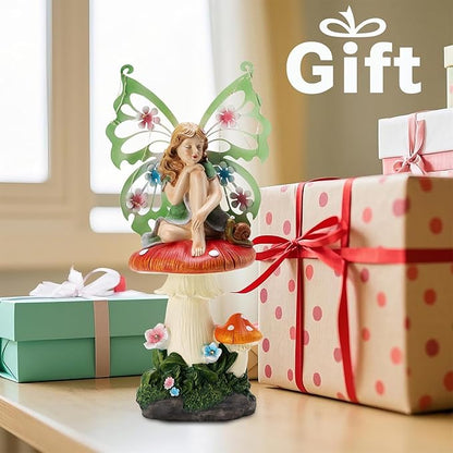 Solar Fairy Garden Decor Flower Fairies Mushroom Figurines with Snail Decor Gifts for Women Mom Miniature Fairy Figurine for Lawn Garden Patio Yard Decorations Outdoor Statue