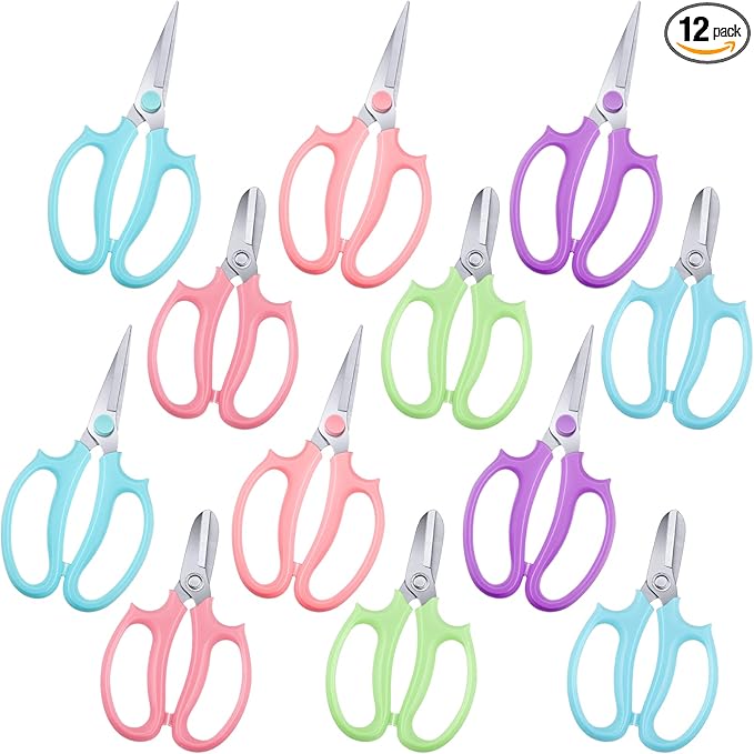 12 Pcs Gardening Tools Flower Scissors Flower Bar Supplies Pastel Rainbow Color Pruning Scissors Floral Shears Stainless Steel Garden Clippers Cutters for Branches Leaves, Gift for Women(Fresh Color)