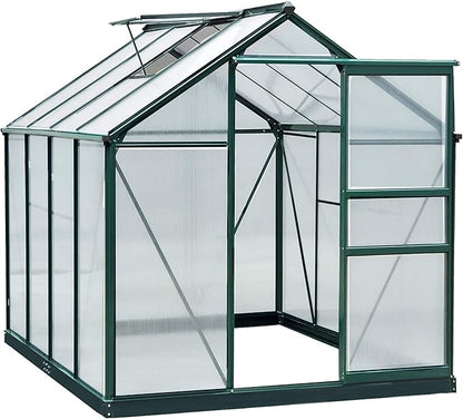 Outsunny 6' x 8' Greenhouse for Outdoors, Polycarbonate Greenhouse with Rain Gutter and Roof Vent, Aluminum Walk-in Green Houses for Outside for Patio Backyard Garden, Dark Green