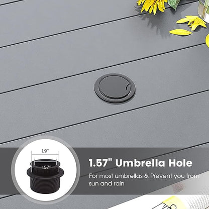 DIFY 48" Round Patio Dining Table for 6, All Weather Round Outdoor Metal Dining Table with 1.57" Umbrella Hole, Perfect for Backyard Lawn Garden, Grey