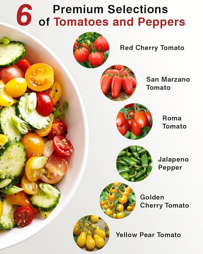 Tomato Seed Pod Kit for AeroGarden, idoo, Ahopegarden, MUFGA with Red Cherry/Golden Cherry Tomato, Roma/San Marzano/Yellow Pear Tomato and Jalapeno Pepper - Compatible with All Hydroponics (7-Pod)